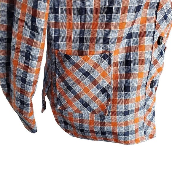 Vintage 70s Womens Sz M Plaid Button Up Jacket Blue Orange Unlined Pockets Retro - Picture 4 of 9